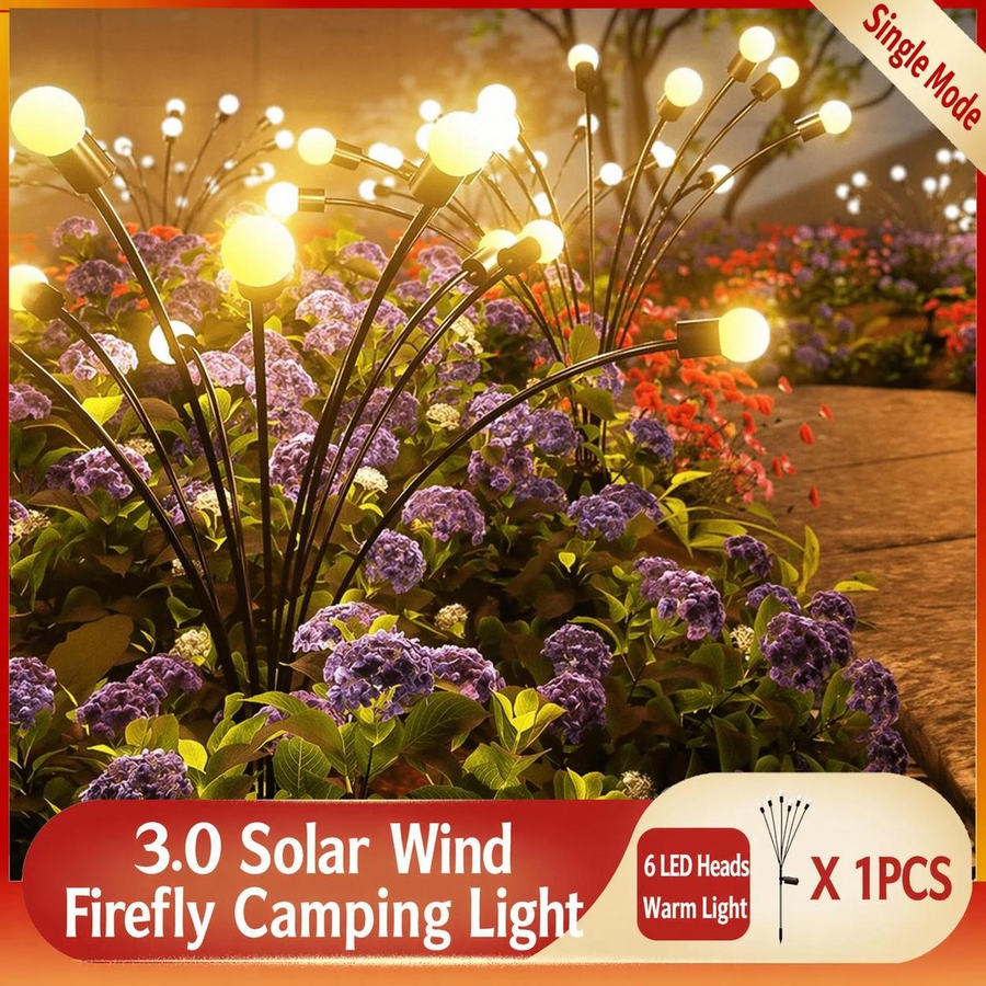 Solar Firefly Wind Light: Charges during the day, glows at night. Sways in the wind like dancing fireflies, lighting up your yard with romance./6 Lamp holder [warm light] is always on