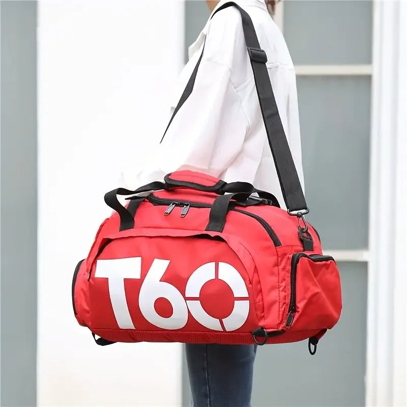 T60 Upgraded Sports Bag: Wet-Dry Separation + Independent Shoe Compartment, Large Capacity, Multiple Carry Options – A Must-Have for Travel./RED