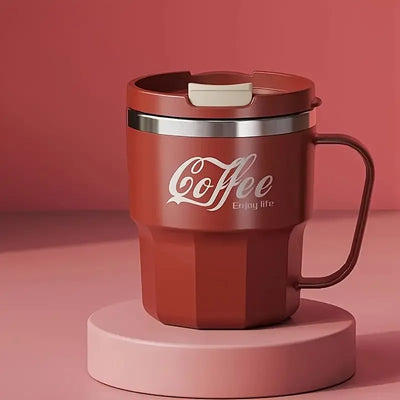 400ml Dual-Drink Coffee Cup: 304 Stainless Steel, Hot/Cold Brew, Switch Between Direct-Sip & Wide-Mouth, Lightweight & Leak-Proof for On-the-Go./red