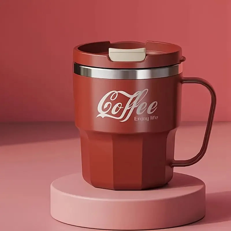 400ml Dual-Drink Coffee Cup: 304 Stainless Steel, Hot/Cold Brew, Switch Between Direct-Sip & Wide-Mouth, Lightweight & Leak-Proof for On-the-Go./red