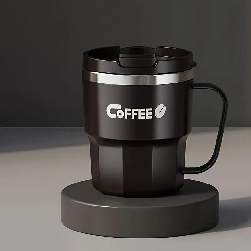 400ml Dual-Drink Coffee Cup: 304 Stainless Steel, Hot/Cold Brew, Switch Between Direct-Sip & Wide-Mouth, Lightweight & Leak-Proof for On-the-Go./BLACK