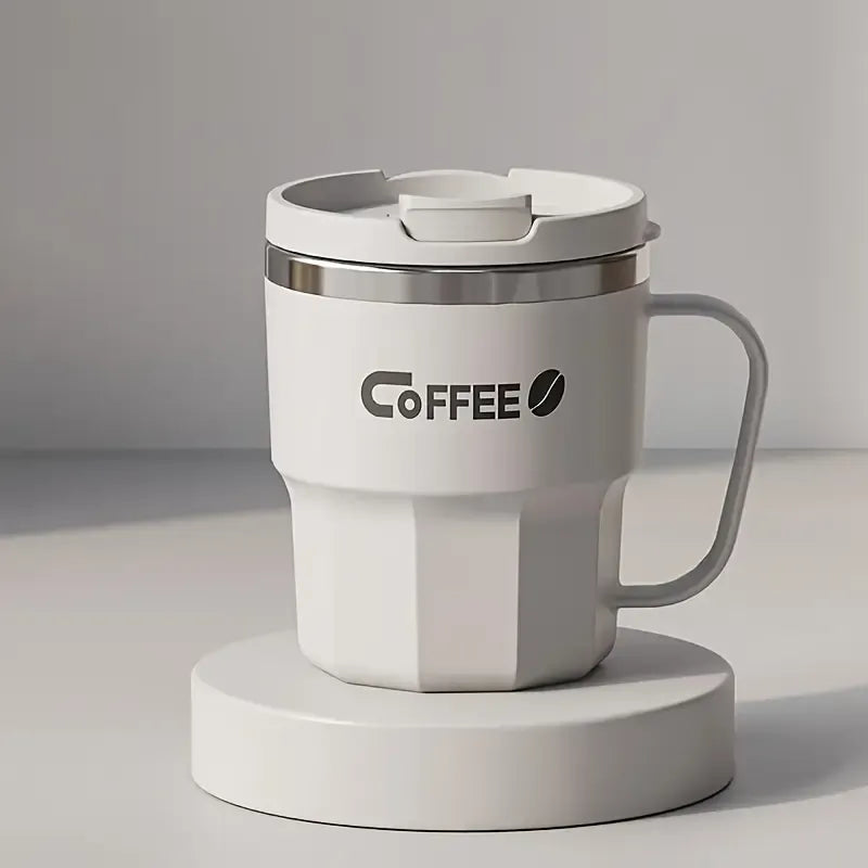 400ml Dual-Drink Coffee Cup: 304 Stainless Steel, Hot/Cold Brew, Switch Between Direct-Sip & Wide-Mouth, Lightweight & Leak-Proof for On-the-Go./WHITE
