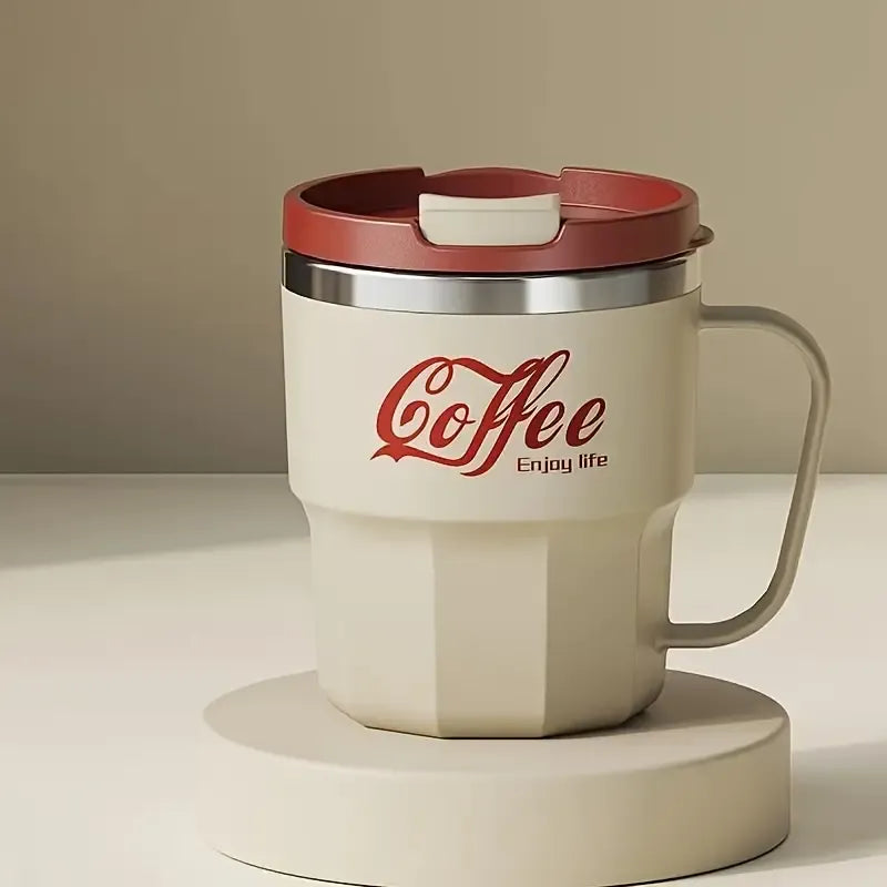 400ml Dual-Drink Coffee Cup: 304 Stainless Steel, Hot/Cold Brew, Switch Between Direct-Sip & Wide-Mouth, Lightweight & Leak-Proof for On-the-Go./beige