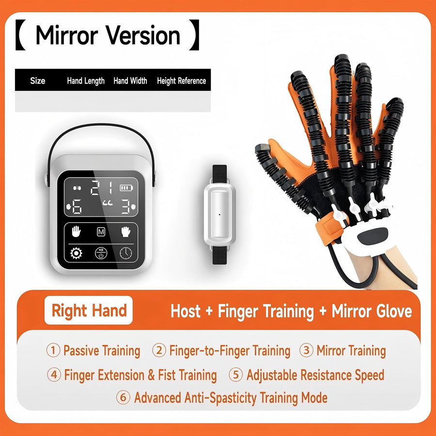 Upgraded Rehabilitation Training Glove, Mirror Training with Independent Single Finger Control, 9-Level Adjustable Force, Wireless Portable with Smart Memory – A Great Helper for Hand Function Recovery./Right hand L code (glove+host+mirror)