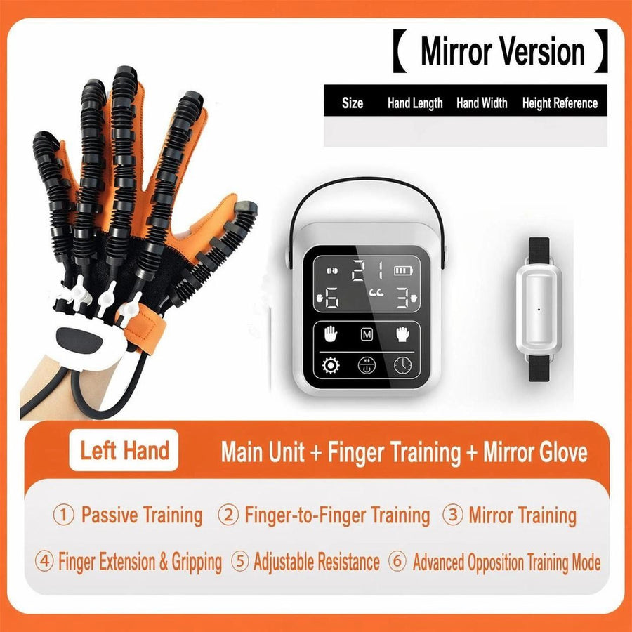 Upgraded Rehabilitation Training Glove, Mirror Training with Independent Single Finger Control, 9-Level Adjustable Force, Wireless Portable with Smart Memory – A Great Helper for Hand Function Recovery./Left hand XXL code gloves+host+mirror)