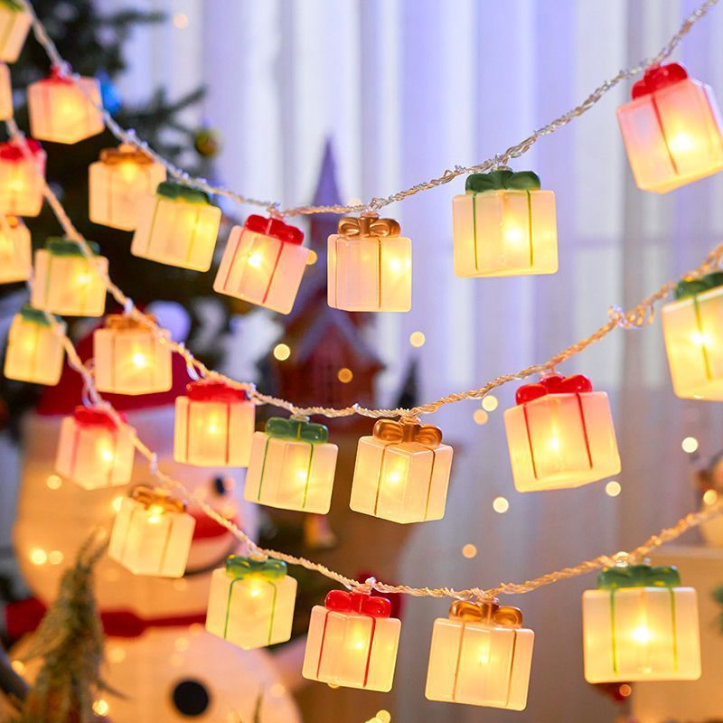 150cm/10-Light Three-Color Gift Box Shaped LED String Light, Battery Box Constant-On Mode, Cozy Home Ambiance Light