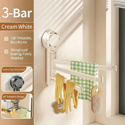No-drill ABS Suction Cup Towel Rack, 180° Rotating Layered Storage, Dual Use for Kitchen and Bathroom, Sturdy Load Bearing and Easy to Clean./Milky white three-shot