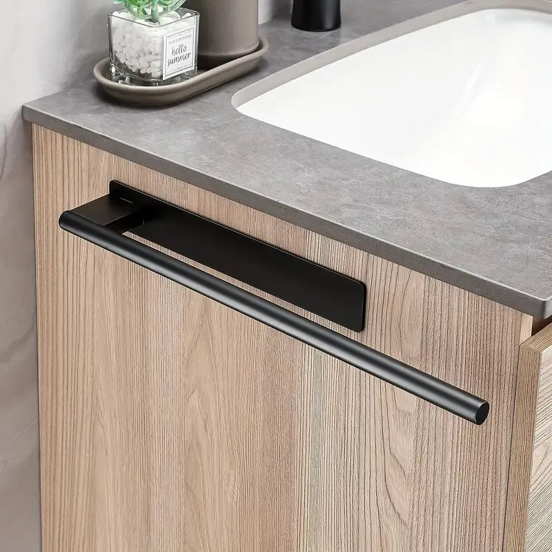 Stainless steel drill-free towel bar, rust-proof and durable, strong adhesive installation, super convenient for hanging towels in bathroom and kitchen../black