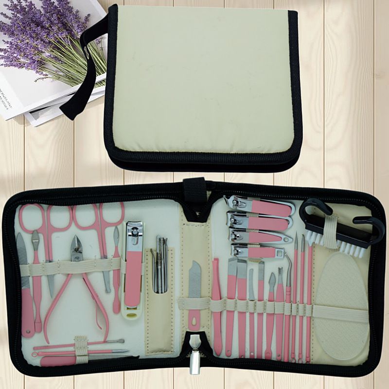 34-Piece Manicure Set: Sharp and Durable Stainless Steel Tools, All-in-One Hand, Foot, and Face Care, Portable Zippered Pouch, a Must-Have Exquisite Grooming Essential for Home and Travel!/pink