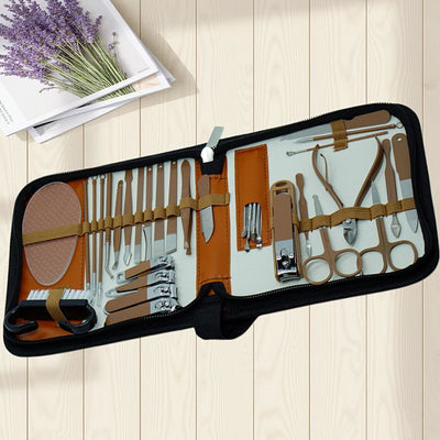 34-Piece Manicure Set: Sharp and Durable Stainless Steel Tools, All-in-One Hand, Foot, and Face Care, Portable Zippered Pouch, a Must-Have Exquisite Grooming Essential for Home and Travel!/brown