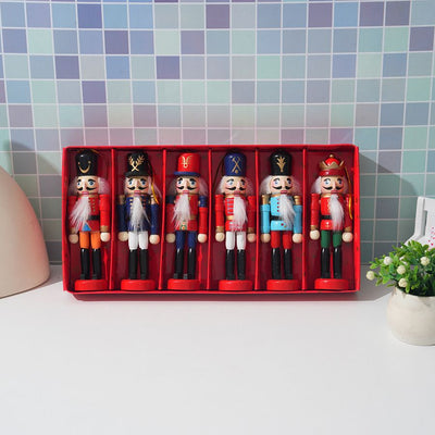 6-Pack 12cm Wooden Christmas Nutcracker Soldier Ornaments | Colorful Military Uniform Designs, Hang or Stand, Perfect for Festive Décor