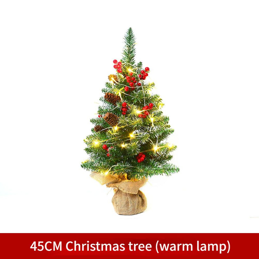 Mini Christmas Tree 45cm, Natural Pinecone Log Base Tabletop Decoration (Warm Light Version)