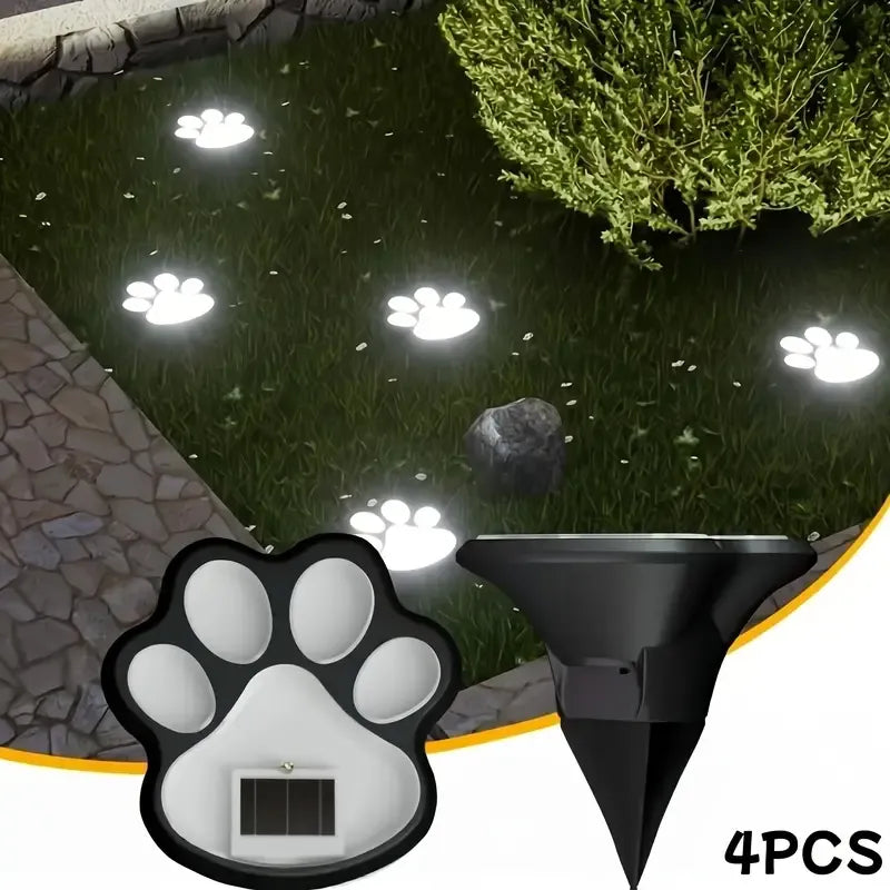 4PCS Dog Paw Solar Ground Light: Realistic paw print design, solar powered, auto on at night. Add warmth and charm to your garden pathway./white light