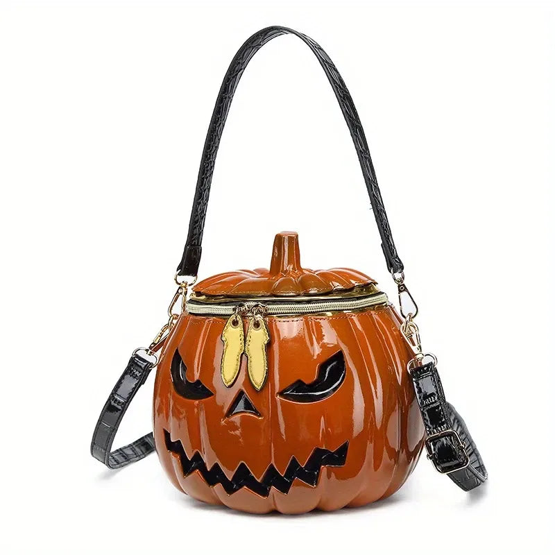 Halloween Upgraded Fun Pumpkin Bag, Dual-Strap Design, PU Material, Medium-Large Capacity, Party Essential./orange