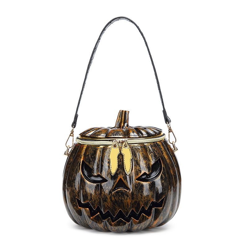Halloween Upgraded Fun Pumpkin Bag, Dual-Strap Design, PU Material, Medium-Large Capacity, Party Essential./golden