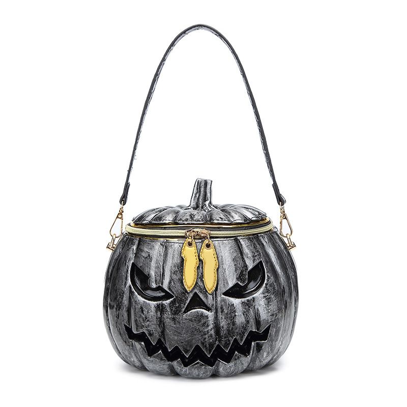 Halloween Upgraded Fun Pumpkin Bag, Dual-Strap Design, PU Material, Medium-Large Capacity, Party Essential./silver