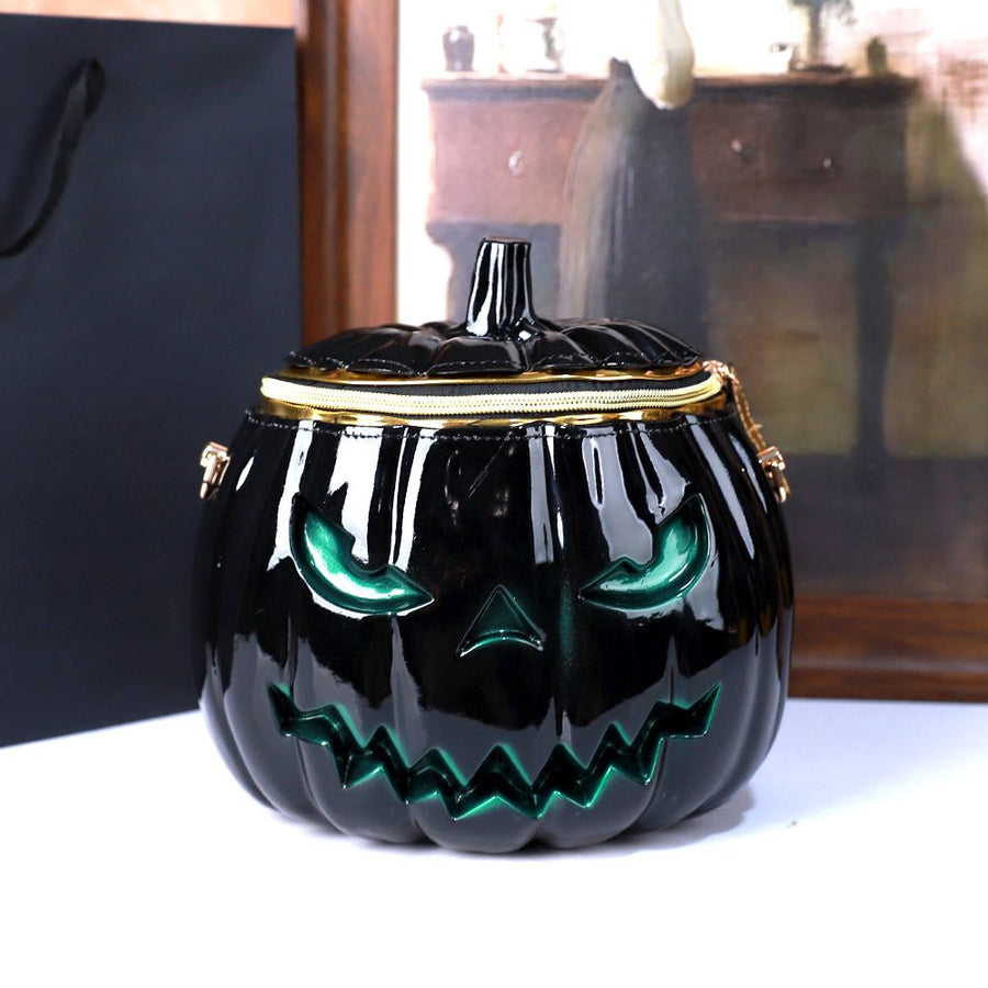 Halloween Upgraded Fun Pumpkin Bag, Dual-Strap Design, PU Material, Medium-Large Capacity, Party Essential./BLACK