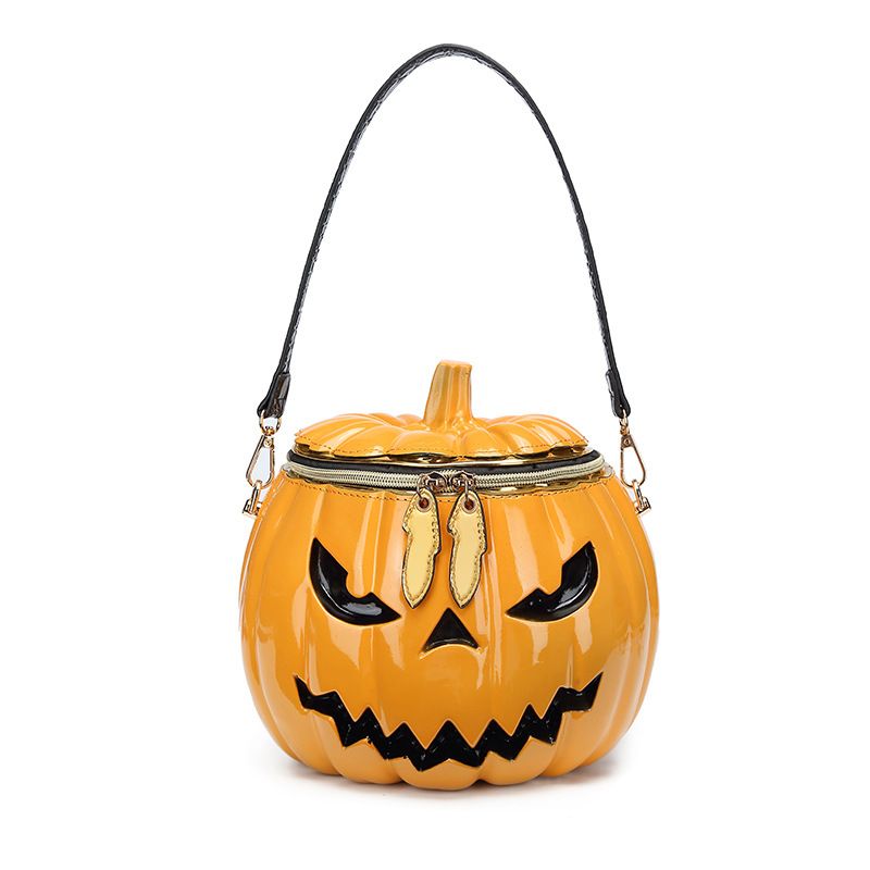 Halloween Upgraded Fun Pumpkin Bag, Dual-Strap Design, PU Material, Medium-Large Capacity, Party Essential./YELLOW