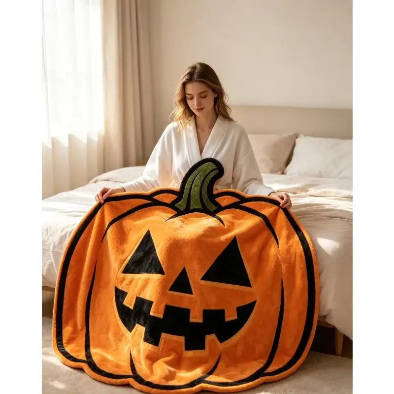 🎃 Halloween Pumpkin-Shaped Flannel Throw Blanket, Soft & Warm, Must-Have Creative Home Decor! 🎃/90*90cm(35.43*35.43in)