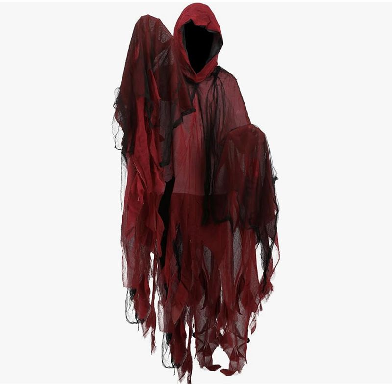 🎃 Halloween Adult Horror Hooded Tattered Cloak! Witch Zombie Reaper Cosplay Robe, Party Ghost Costume, Oversized Floor-Length Cape Maxes Out the Vibes! 👻RED