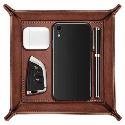 Foldable PU coin tray, minimalist luxury foldable portable, stores desk & entryway items, practical and exquisite!/brown