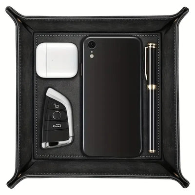 Foldable PU coin tray, minimalist luxury foldable portable, stores desk & entryway items, practical and exquisite!/BLACK