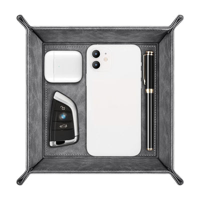 Foldable PU coin tray, minimalist luxury foldable portable, stores desk & entryway items, practical and exquisite!/GREY