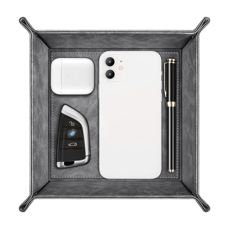 Foldable PU coin tray, minimalist luxury foldable portable, stores desk & entryway items, practical and exquisite!/GREY