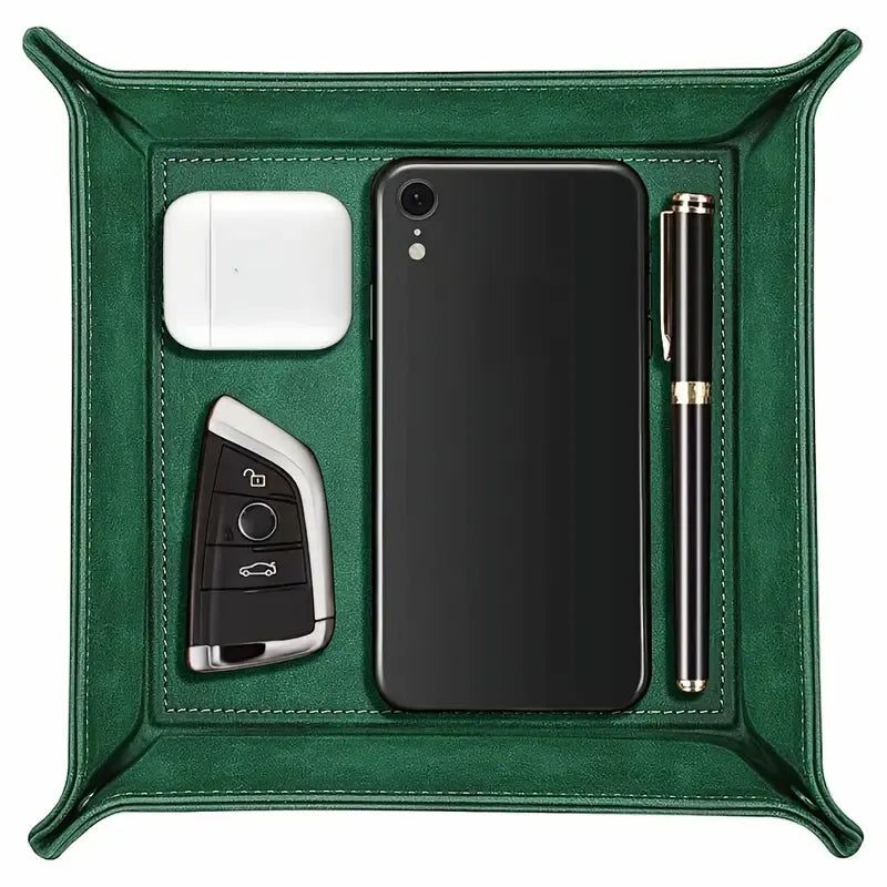 Foldable PU coin tray, minimalist luxury foldable portable, stores desk & entryway items, practical and exquisite!/GREEN