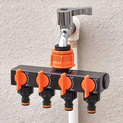 4-Way Independent Valve Garden Hose Splitter: Leak-Proof Faucet Connector, All-in-One for Watering, Car Washing and Sprinkler Systems, Essential Outdoor Tool for Efficient Water Saving/orange