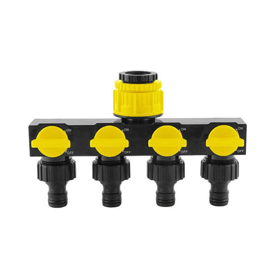4-Way Independent Valve Garden Hose Splitter: Leak-Proof Faucet Connector, All-in-One for Watering, Car Washing and Sprinkler Systems, Essential Outdoor Tool for Efficient Water Saving/YELLOW