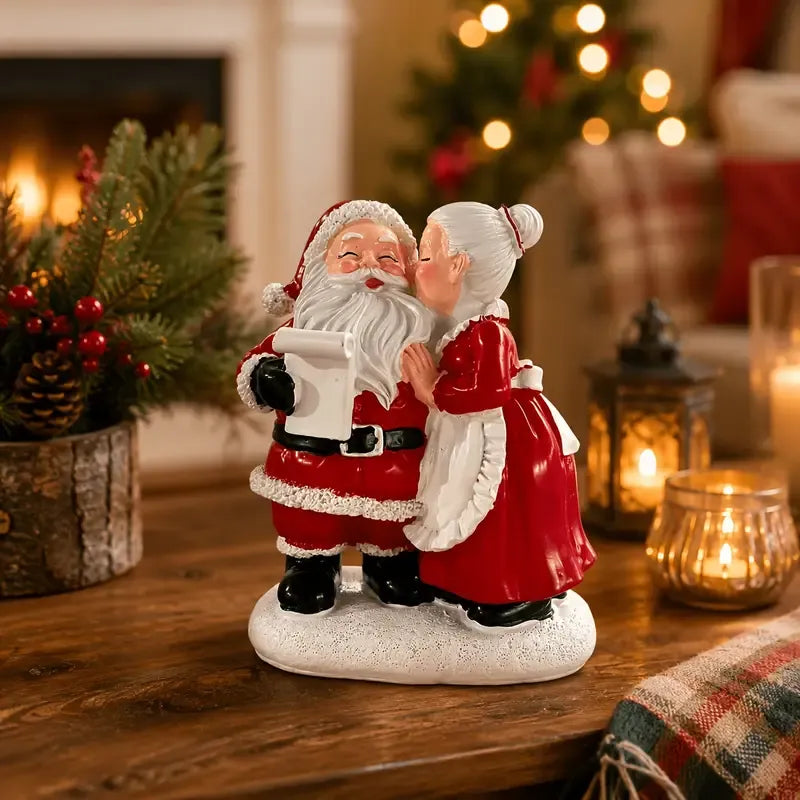 1pc Santa and Mrs. Claus Kissing Resin Figurine, Sweet Couple Christmas Desktop Decoration, Christmas Gift Party Scene Decor Prop, Home Bedroom Desk Cute Collectible Craft Ornament
