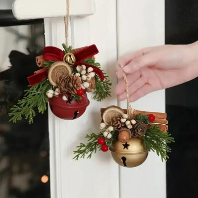 🎄 Vintage Handcrafted Metal Bell Christmas Ornament 3-Piece Set! Red Gold White Three-Color Floral Decoration, Durable Metal with Pinecone Berry Accents, Must-Have for Party Home Garden Holiday Setup! ✨