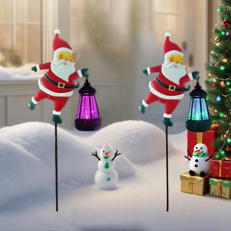 1PCS Solar Santa Claus Lantern Stake Light, Durable Iron Art, Warm & Colorful Light Modes, Brighten Up Your Outdoor Courtyard Christmas Ambiance (Colorful Light)