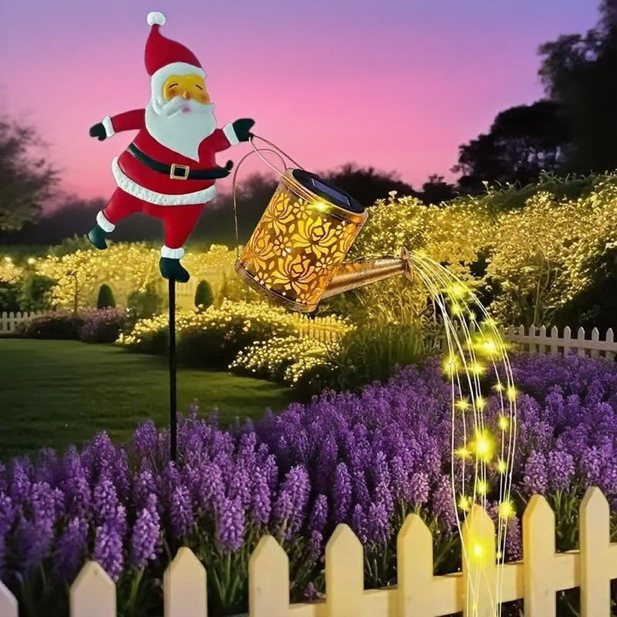 Solar Santa Claus Watering Can Light, IP64 Waterproof Iron Art, Multi-Color Light Effects, Brighten Up Your Outdoor Garden Holiday Ambiance (Warm Light)