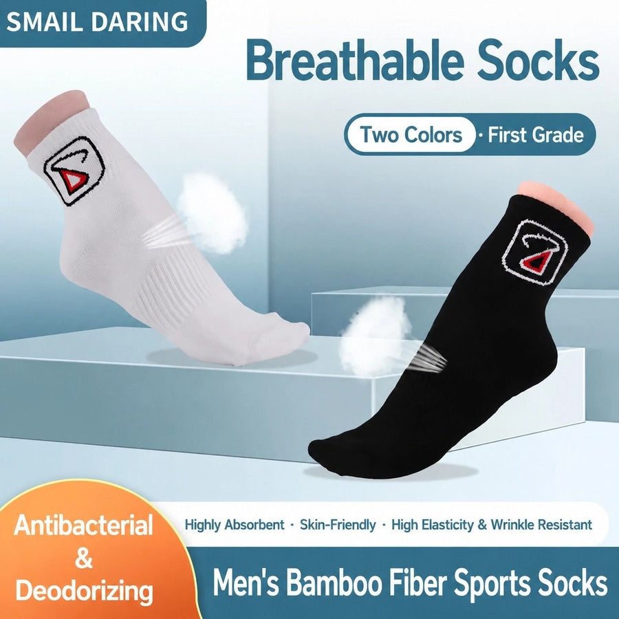 Breathable & moisture-wicking, antibacterial & odor-resistant — SMAIL DARING Bamboo Fiber Sports Socks 2-Pack (1 Pair White + 1 Pair Black) Size 40#-44#