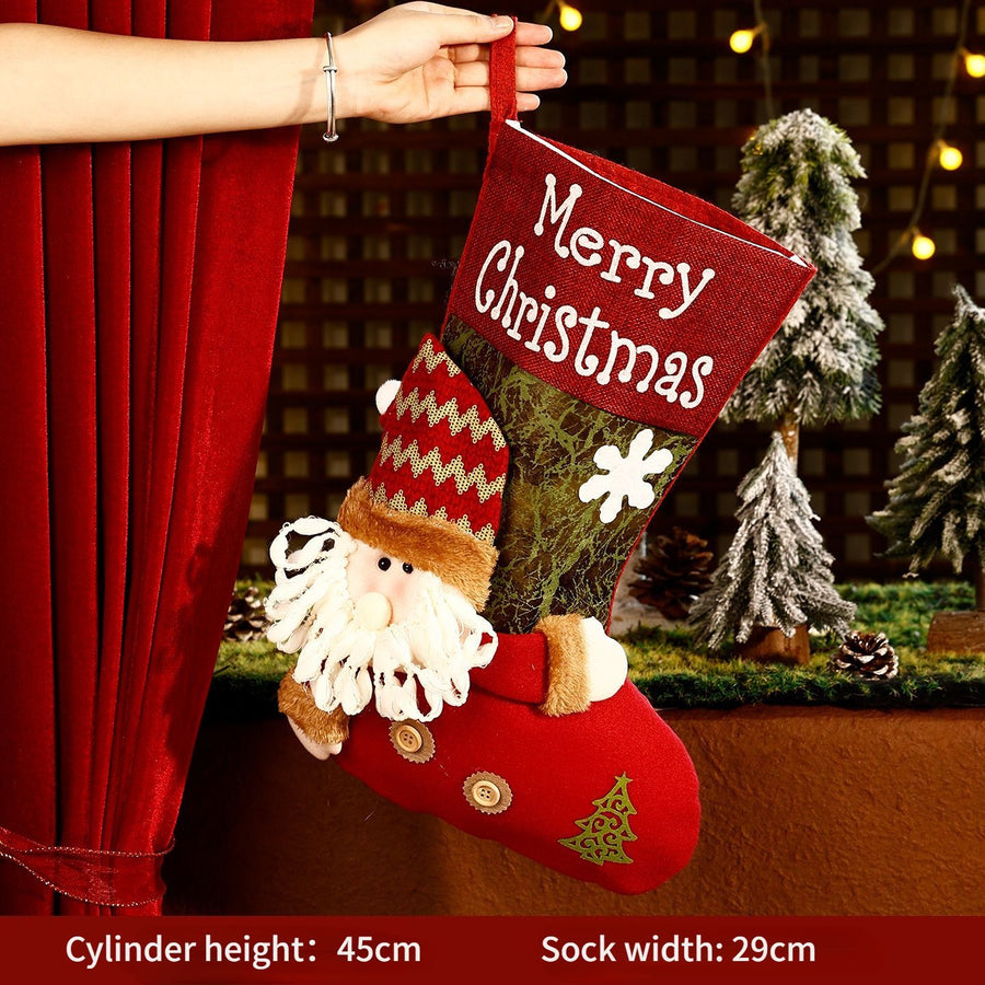 Fluffy plush fabric, 3D appliqués, full of festive charm. Height 45-47cm, holds candies and gifts, decorates Christmas trees and fireplaces, filling the room with Christmas magic./Button Santa Claus