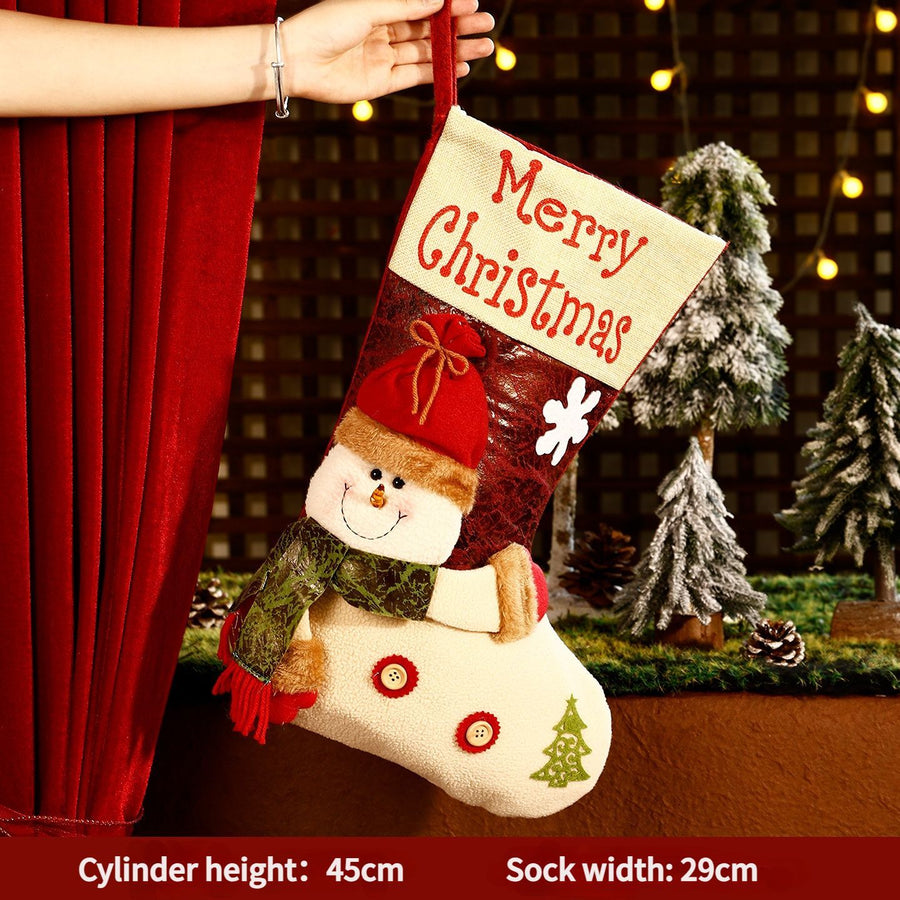 Fluffy plush fabric, 3D appliqués, full of festive charm. Height 45-47cm, holds candies and gifts, decorates Christmas trees and fireplaces, filling the room with Christmas magic./*Button snowman