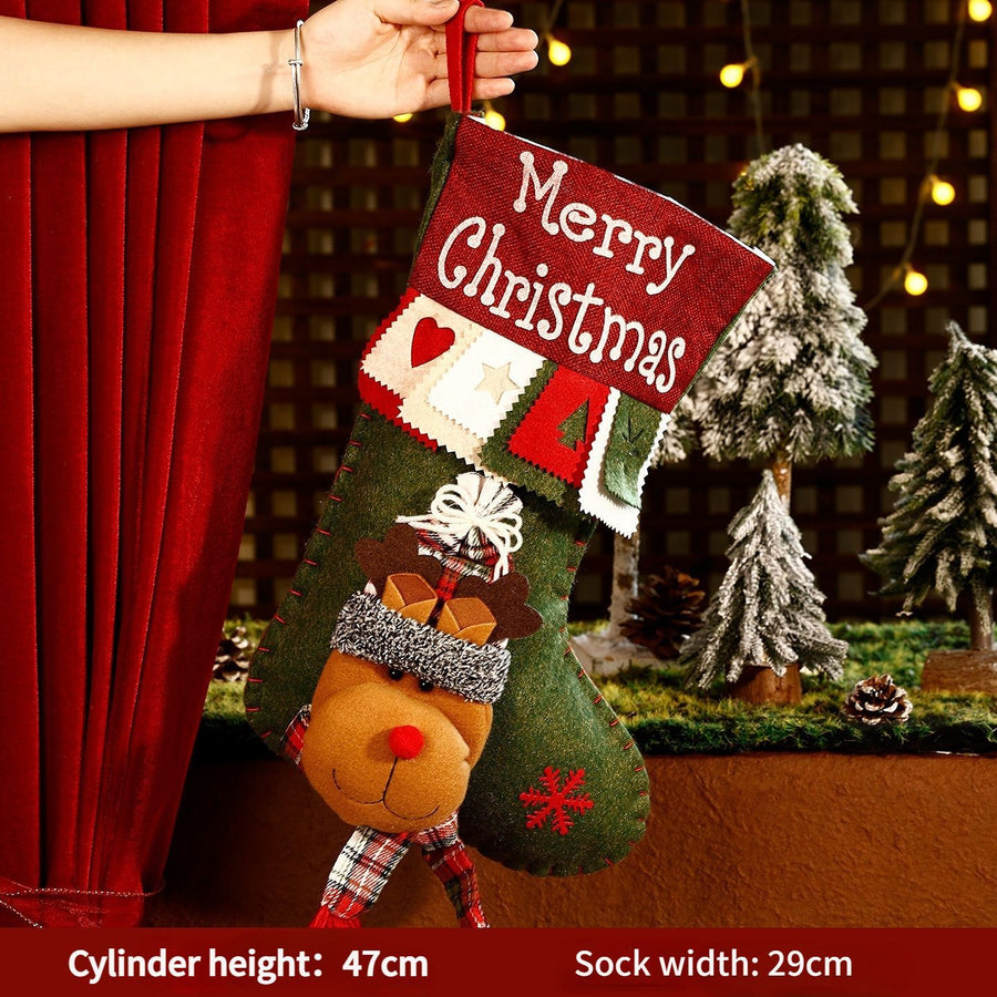 Fluffy plush fabric, 3D appliqués, full of festive charm. Height 45-47cm, holds candies and gifts, decorates Christmas trees and fireplaces, filling the room with Christmas magic./*Snowflake elk
