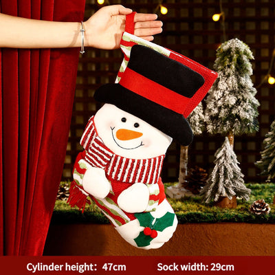 Fluffy plush fabric, 3D appliqués, full of festive charm. Height 45-47cm, holds candies and gifts, decorates Christmas trees and fireplaces, filling the room with Christmas magic./*Striped snowman
