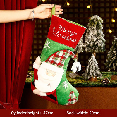 Fluffy plush fabric, 3D appliqués, full of festive charm. Height 45-47cm, holds candies and gifts, decorates Christmas trees and fireplaces, filling the room with Christmas magic./*Green grid hat old man