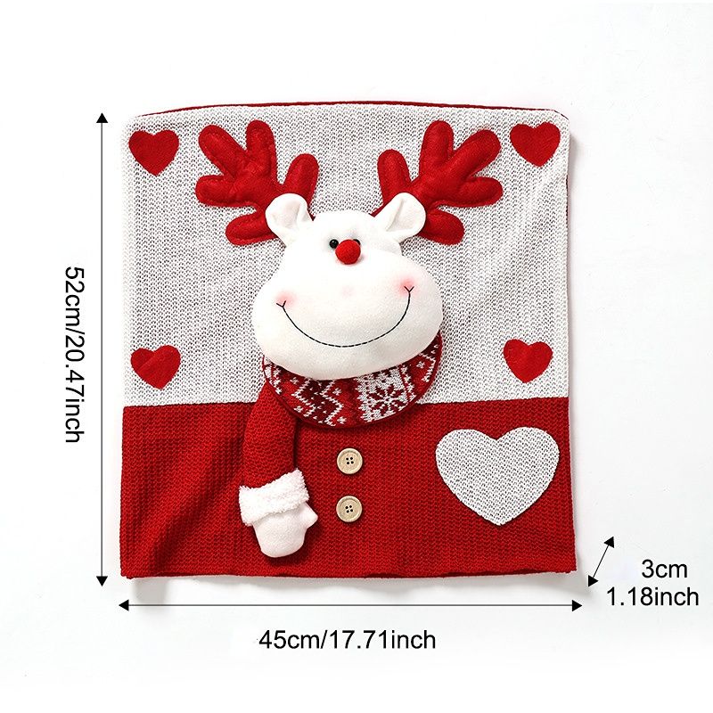 Knitted Red & White Christmas Chair Cover, Classic Reindeer Design, Brightens Up the Warm Holiday Atmosphere