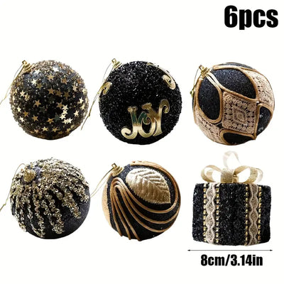 🎄 6-Pack Black Gold Christmas Ornament Balls! Lightweight Foam Shatterproof Christmas Tree Hanging Decorations, Classic Premium Color Scheme, Exquisite Craftsmanship, Must-Have Christmas Party Decoration! ✨