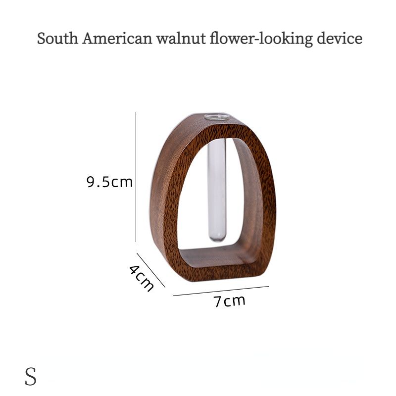 South American Walnut Wangshu Flower Vase: Natural Solid Wood Hand Polished, Ring Design with Glass Tube, Suitable for Fresh Cut and Hydroponic Plants, Space Aesthetic Accent/ S