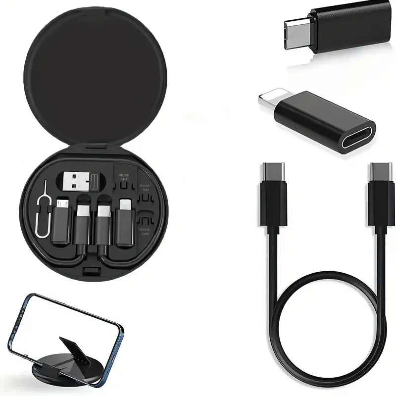 5-in-1 Cable Storage Box, Charging + Stand + Storage All-in-One, One Box Solves Your Travel Needs/BLACK