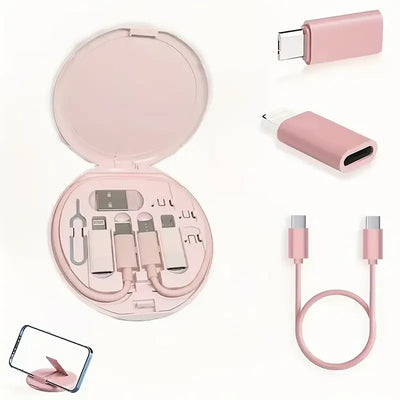 5-in-1 Cable Storage Box, Charging + Stand + Storage All-in-One, One Box Solves Your Travel Needs/PINK