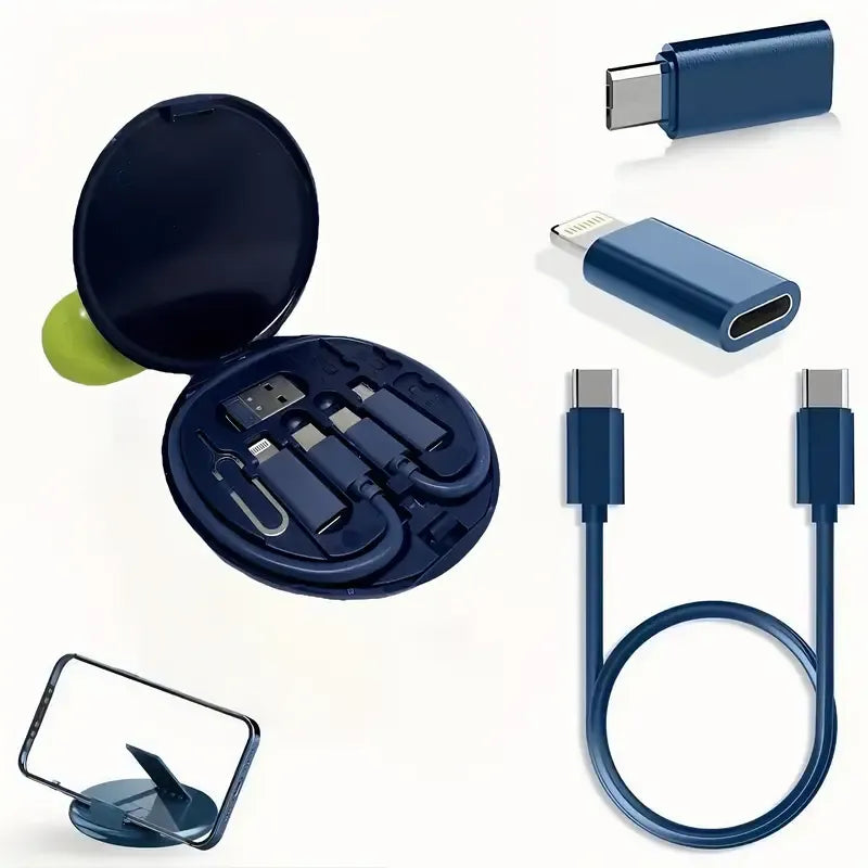 5-in-1 Cable Storage Box, Charging + Stand + Storage All-in-One, One Box Solves Your Travel Needs/BLUE