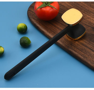Dual-Sided Multi-Function Meat Mallet, 36 Spikes for Deep Tendon Cutting & Tenderizing, Flat Side for Smashing Cucumbers & Garlic, Nylon Handle with Zinc Alloy Head, Practical Kitchen Tool./golden