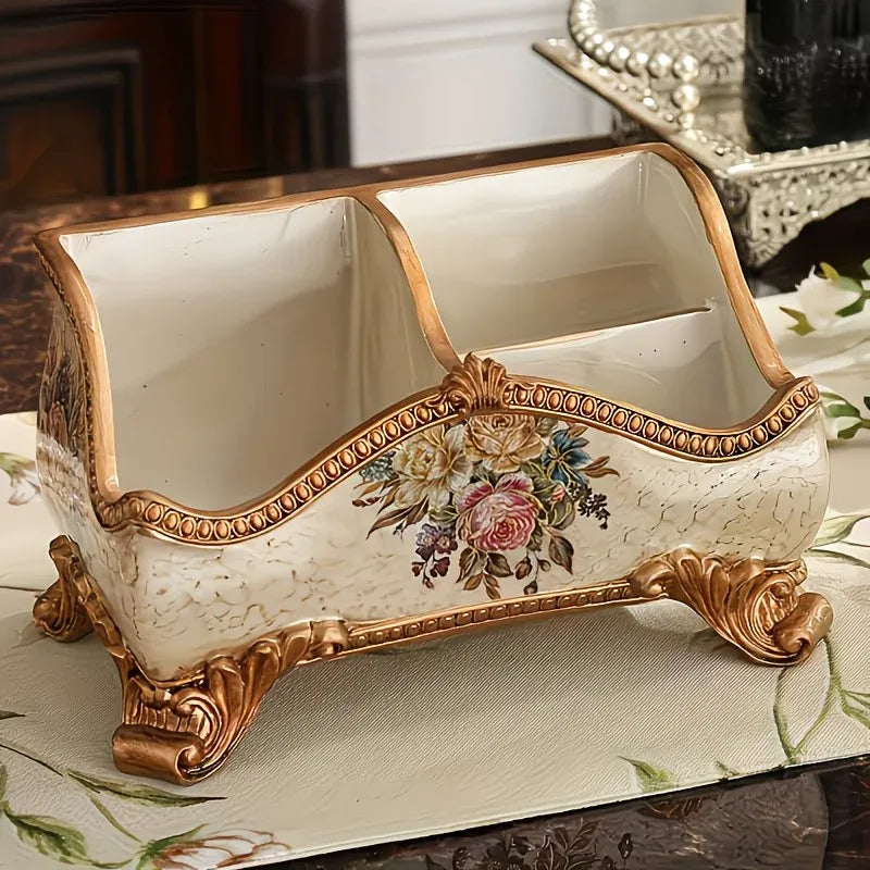 Natural Resin European Storage Box, Hand-Painted with Blooming Flowers – A Practical Storage Container and a Romantic Home Art Piece./Pearl powder