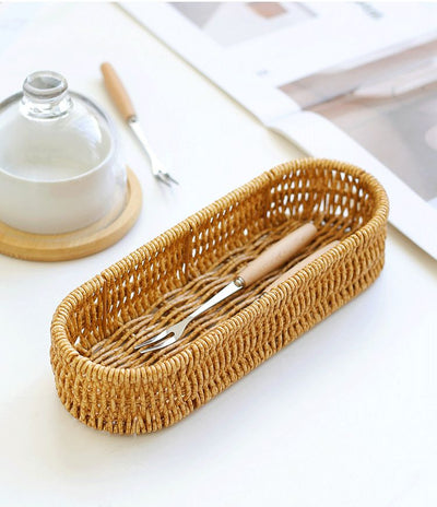 PE rattan-look handwoven storage tray, breathable hollow design washable, desktop organizer, minimalist luxury home essential!